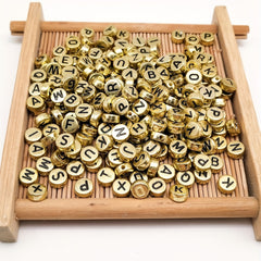 1000 Pcs Mixed Golden Acrylic Loose Spacer Round Flat Letter Beads