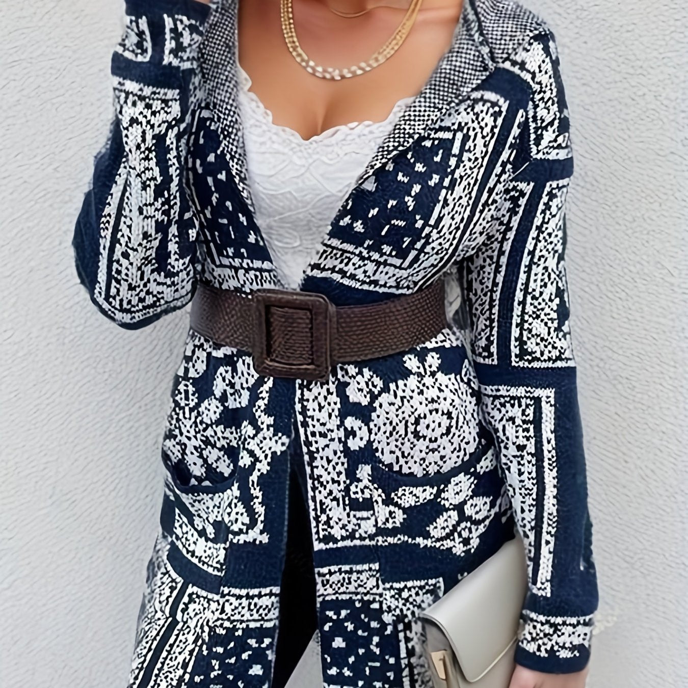 Graphic Print Open Front Hooded Cardigan