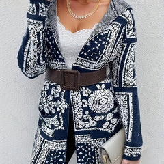 Graphic Print Open Front Hooded Cardigan