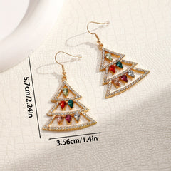 Colorful Rhinestone Christmas Tree Drop Earrings - Jewelry Gift for Girls