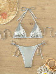 V Neck Bikini Set Backless Tie Side Swimsuit Women's Swimwear