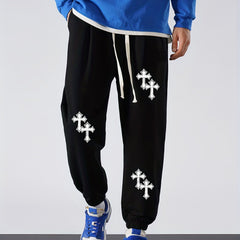 Cross Print Men's Drawstring Sweatpants With Pockets