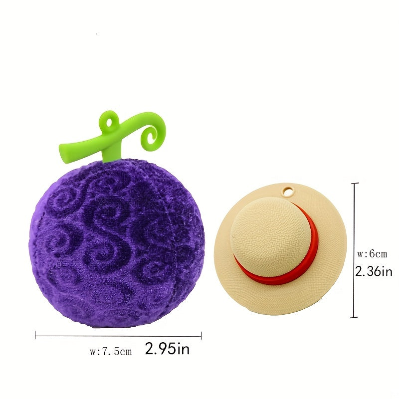 Anime Straw Hat & Devil Fruit Keychain Fuzzy Key Ring Purse Bag Backpack
