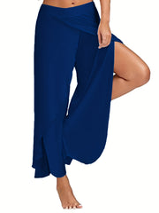 Solid Split Pants Sexy High Waist Long Length Pants Women's Clothing
