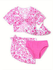 Girls Heart Pattern Swimsuit Set - Sweet Bathing Suit