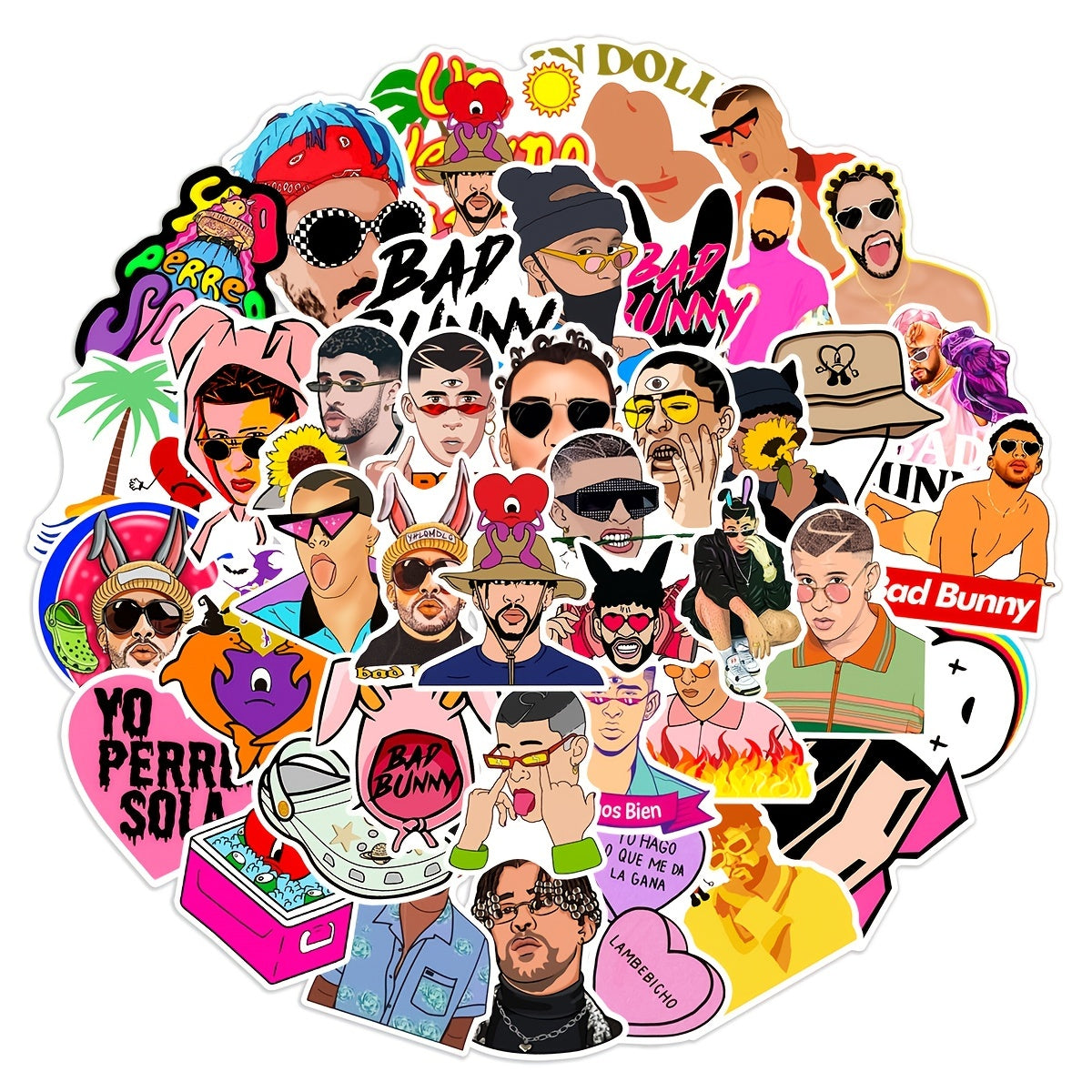 Bad Bunny Stickers 50 Pcs Vinyl Decals Laptop Skateboard Water Bottles Cars