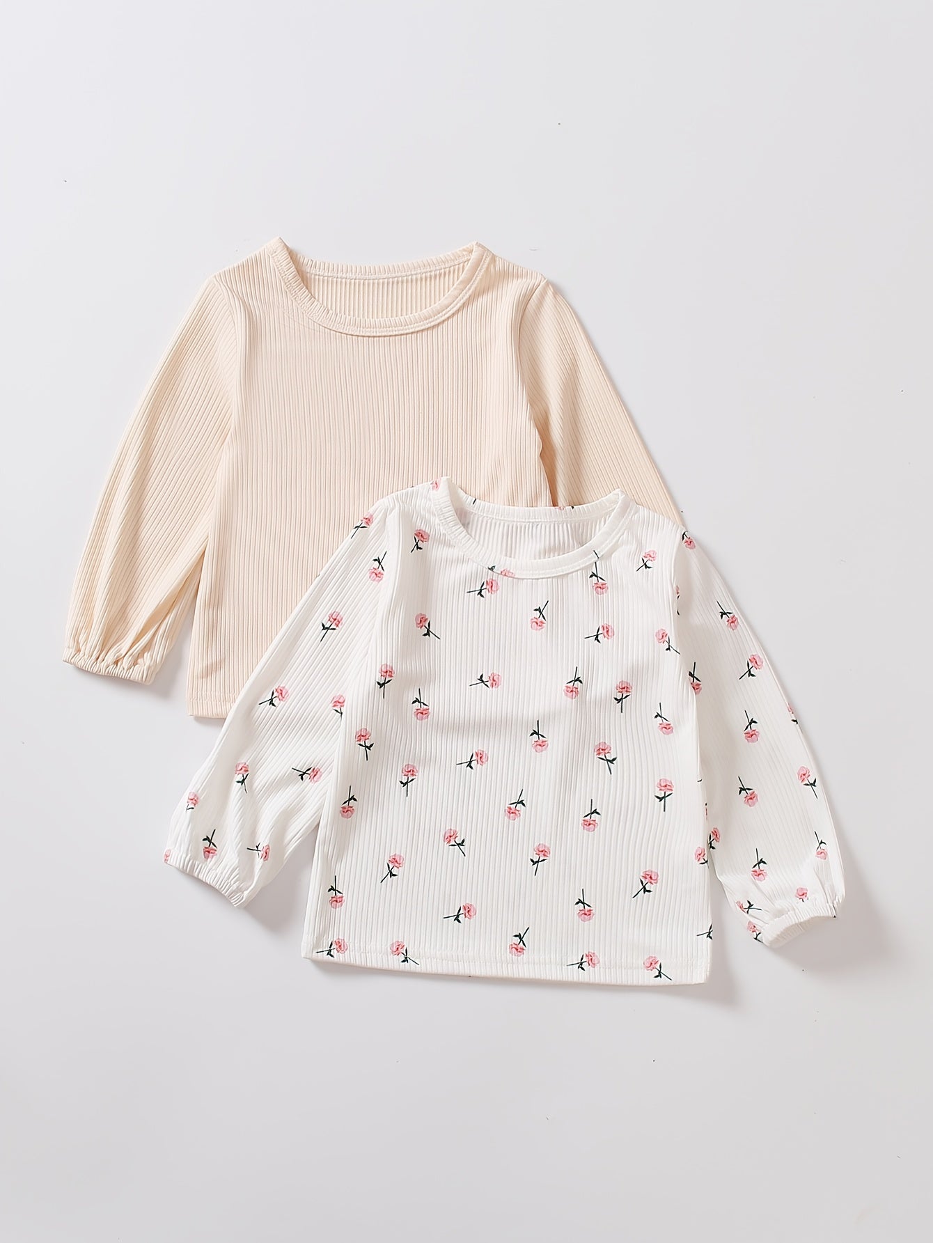 2pcs Little Kids Modest Floral Print Long Sleeve Tees Tops