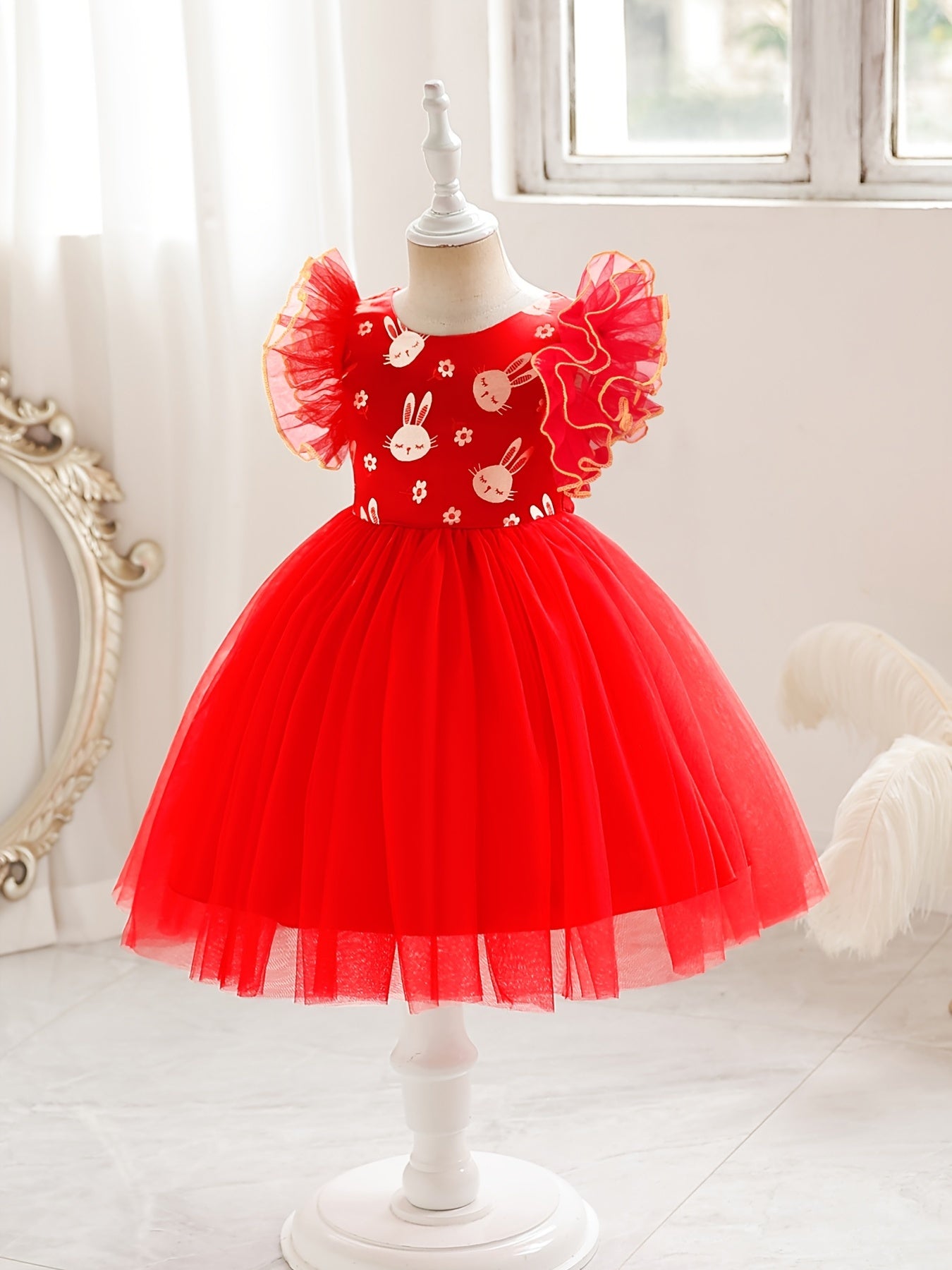 Ruffled Rabbit Embroidered Princess Dress for Party