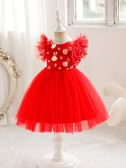 Ruffled Rabbit Embroidered Princess Dress for Party