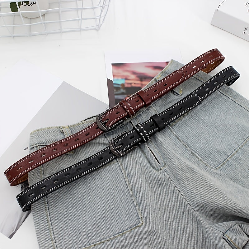 Stylish Pin Buckle Belt Hollow Out Thin PU Leather Casual Belt