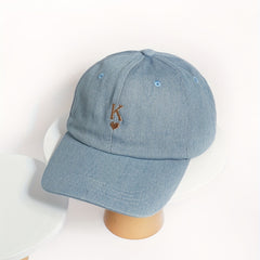 Heart K Embroidery Baseball Cap Unisex Washed Distressed Dad Hat