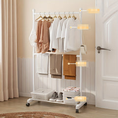 1pc Entrance Coat Rack 2 Rods Shoe Rack with Storage Shelves - Hallway Organizer