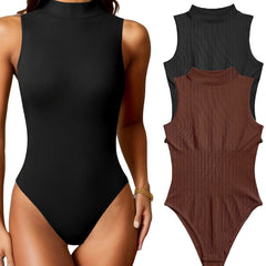 Sexy Ribbed Sleeveless High Neck Tank Top Bodysuit