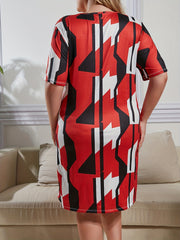 Geo Print Short Sleeve Round Neck Sleep Dress