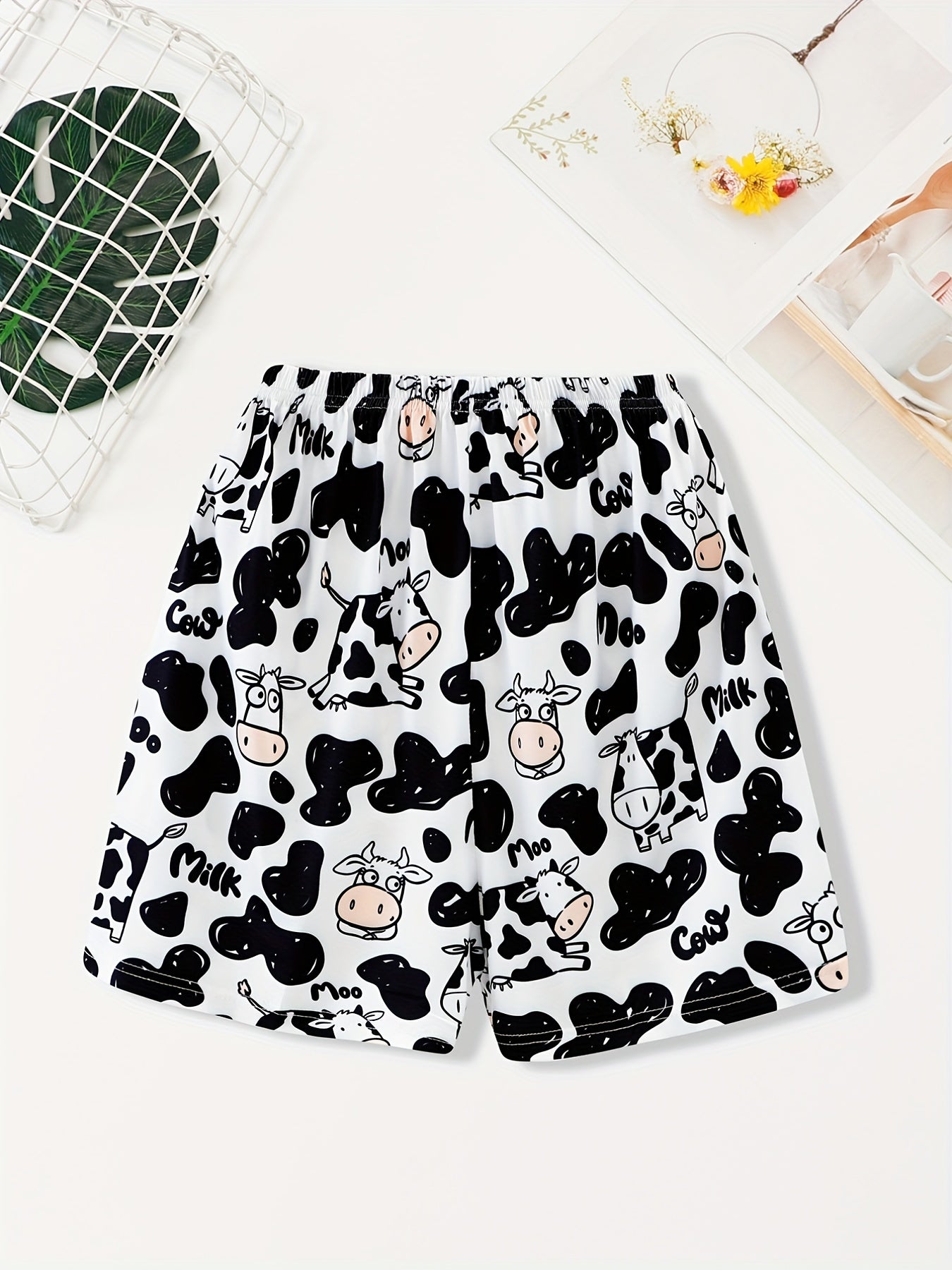 Cow Print Sleep Bottoms & Elastic Waistband Shorts Women's Sleepwear