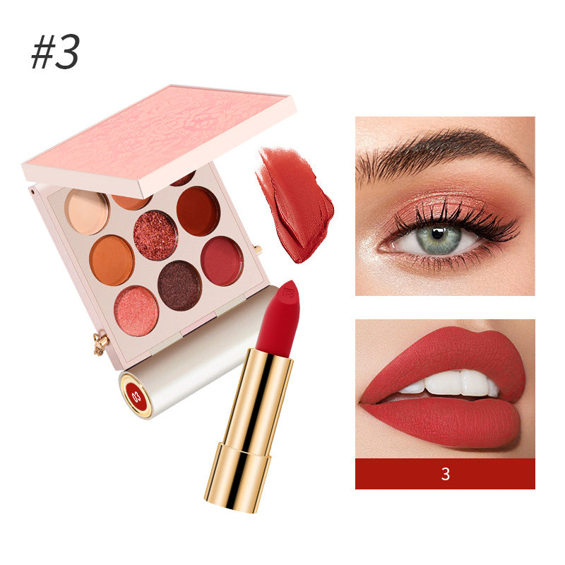 Eyeshadow Lipstick Set Glitter Shimmer Waterproof Long-lasting Matte Velvet