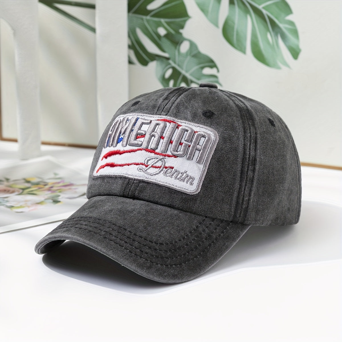 AMERICA Embroidery Baseball Cap Washed Distressed Independence Dad Hat