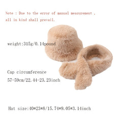 Winter Fur Hat Scarf Warm Bucket Hat For Women Fleece Beanie Hat