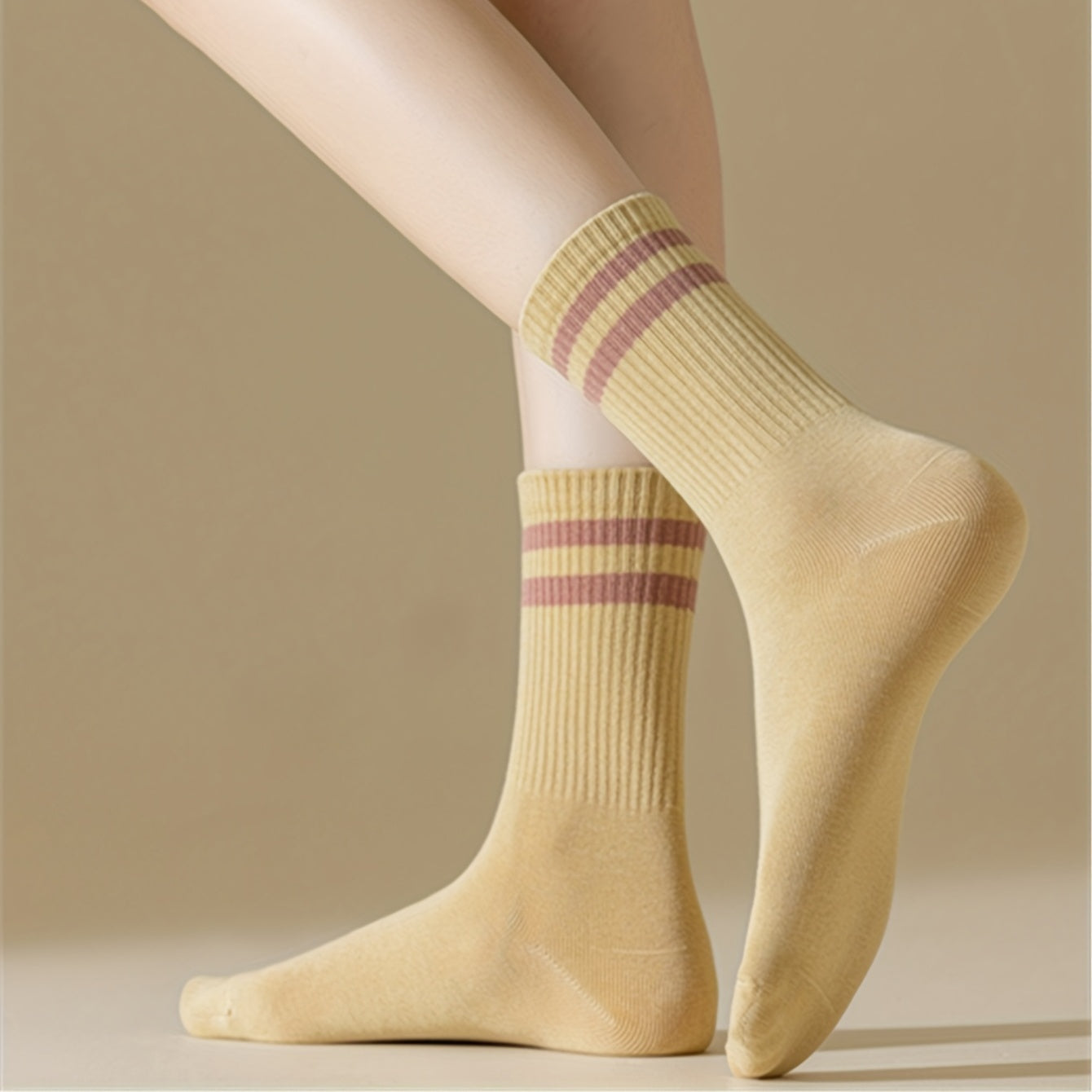5 Pairs Striped Crew Socks Comfy & Breathable Women's Mid Tube Stockings