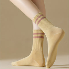 5 Pairs Striped Crew Socks Comfy & Breathable Women's Mid Tube Stockings