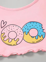 Food Print Cami Tops & Shorts Pajama Set For Women