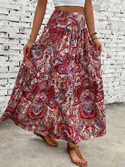 Paisley Print Shirred Waist Skirt for Women