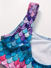 Girls Swimsuit Gradient Fish Scale Print Onesie Swimsuit