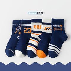 5 Pairs Boy's Letter Pattern Crew Socks Breathable Casual Style Unisex Socks