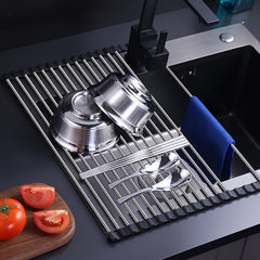 Roll Up Dish Drying Rack Stainless Steel Sink Drainer Rack