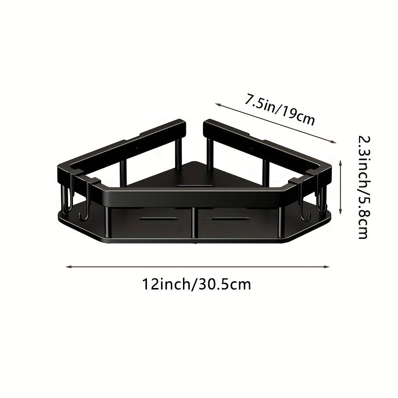 Adhesive Corner Shelf Wall Mounted with Hooks for Kitchen Bathroom