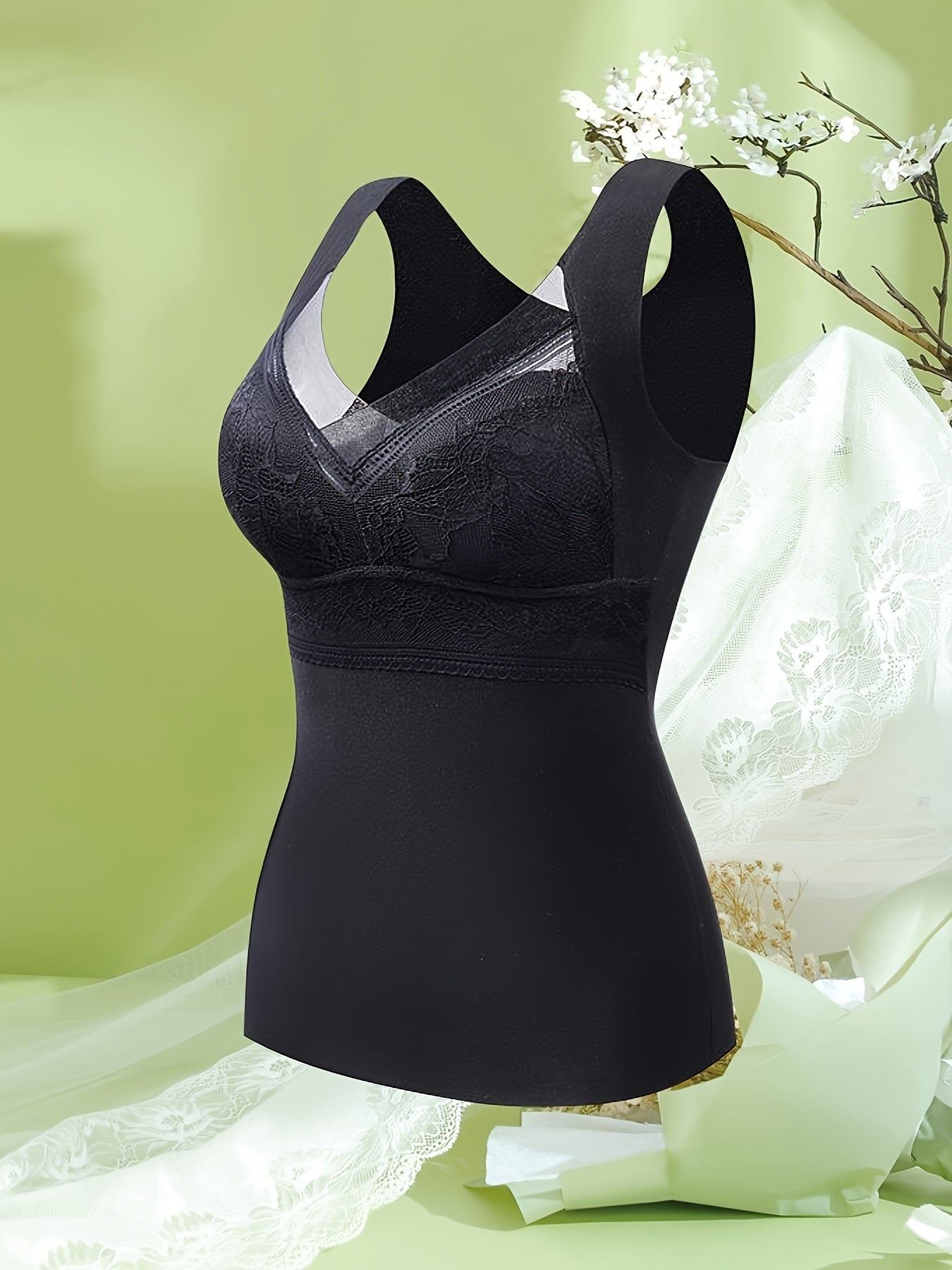 3pcs Lace Thermal V Neck Sleeveless Top Women's Lingerie