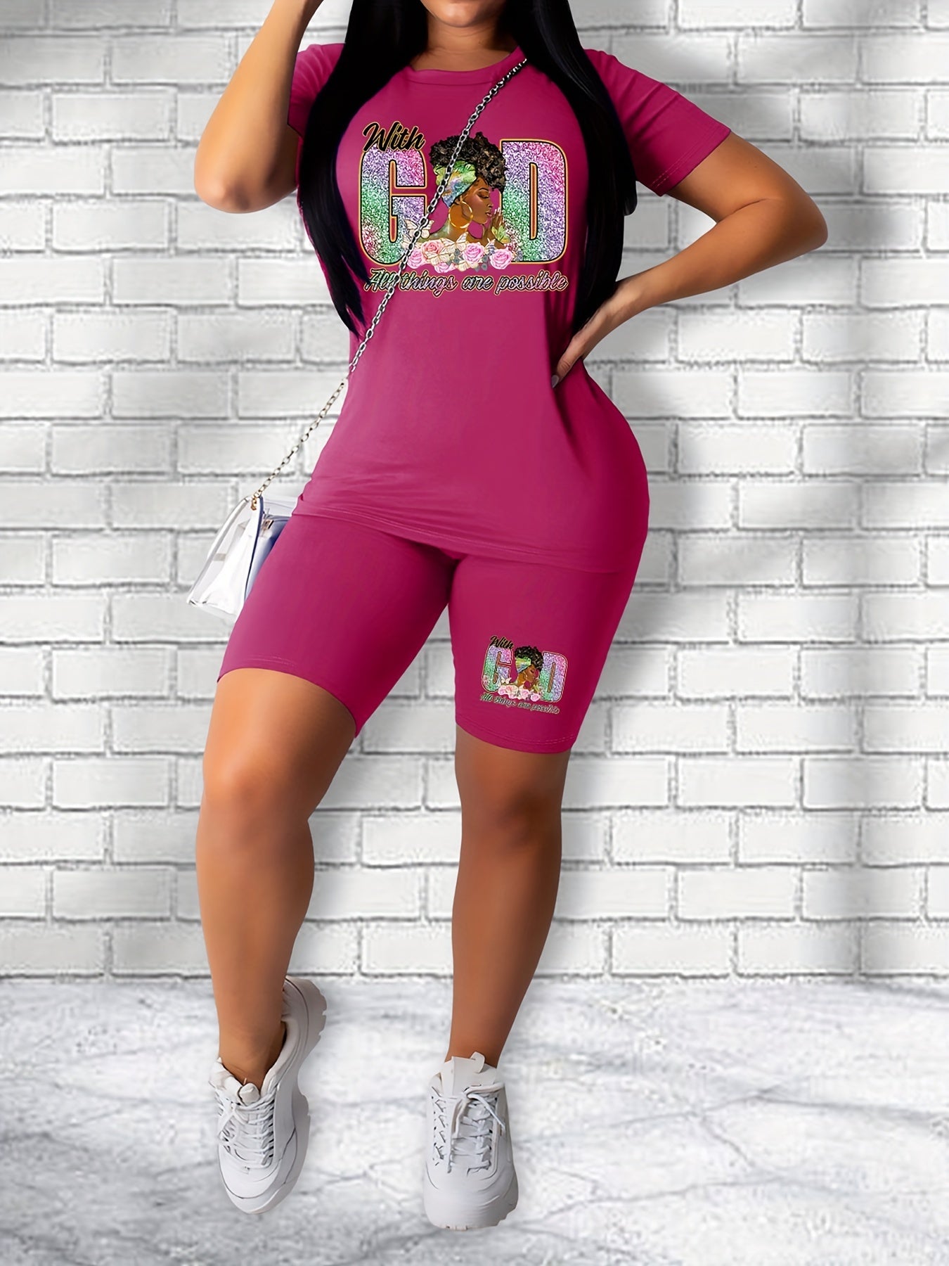Casual Two Piece Set Matching T shirt & Biker Shorts Outfits