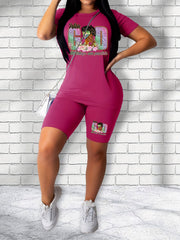 Casual Two Piece Set Matching T shirt & Biker Shorts Outfits