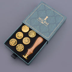 Christmas Wax Seal Stamp Set 6pcs Sealing Wax Stamp Heads & 1pc Wooden Handle