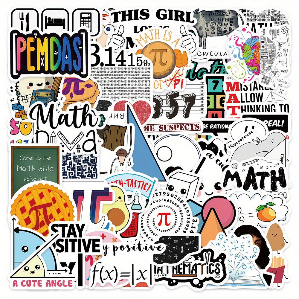50pcs Math Sticker Phone Laptop Water Cup Waterproof Decoration Sticker