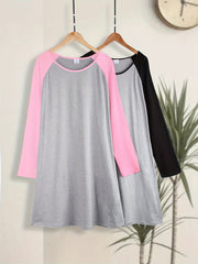 2 Pack Plus Size Nightdress Set Women's Plus Raglan Sleeve Tee Sleep Dress