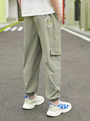 Boys Letter Print Cargo Pants Elastic Waist Quick Dry Jogger Pants