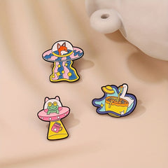 Space Animal Enamel Lapel Pins Cute Cartoon Brooches For Backpacks Jackets Hats