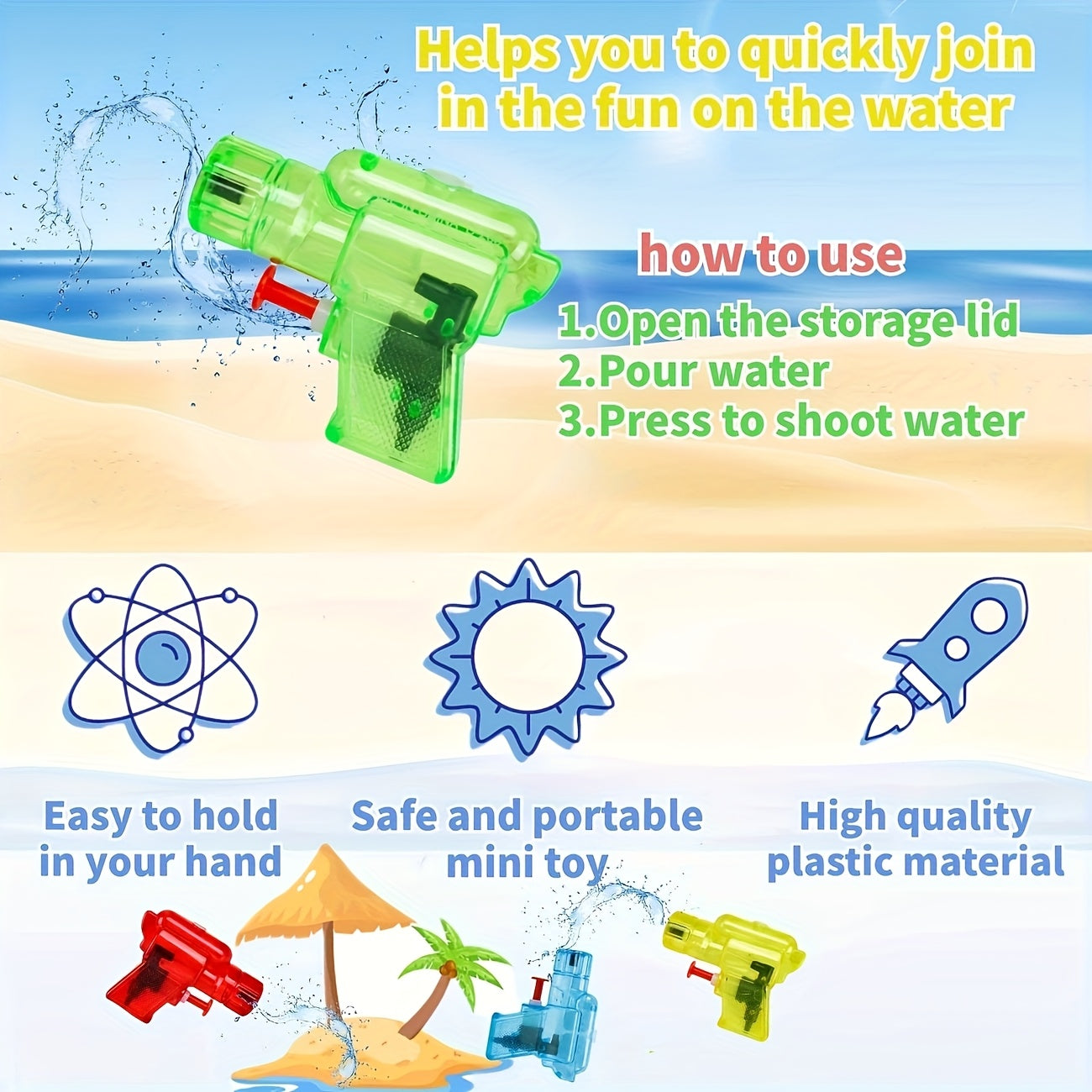 6pcs Mini Plastic Water Gun Toy Set for Outdoor Pool Party Game