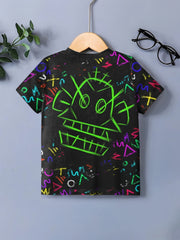 Boys Monkey Doodle Print T shirt Short Sleeve Casual Top Kids Summer Clothes
