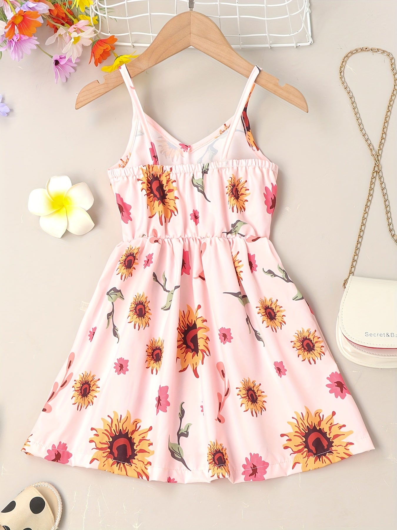Girls Sunflower Cami Dress Kids Summer Vacation Casual Dress