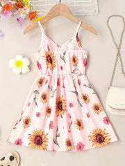 Girls Sunflower Cami Dress Kids Summer Vacation Casual Dress