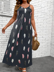 Feather Print Maxi Cami Dress