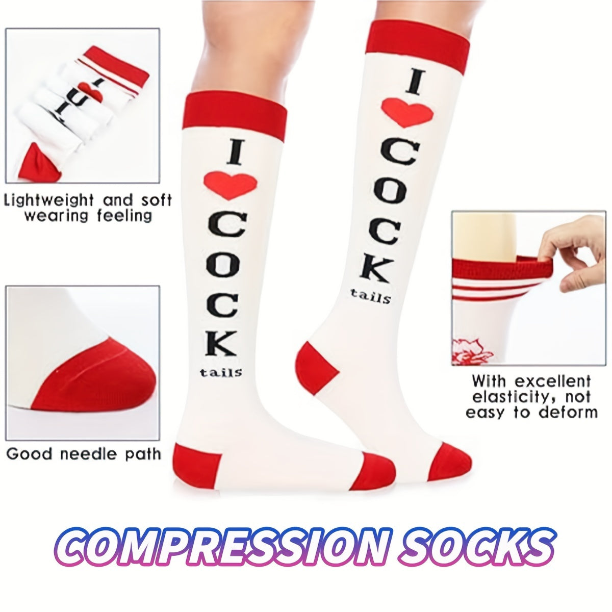 2 Pairs Men's Funny Non Slip Graphic Mid Calf Socks Autumn Winter Daily Wear