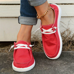 Women's Red Canvas Lace Up Casual Shoes Lightweight Flat Shoes