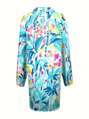 Abstract Print Button Up Long Sleeve Shirt Dress