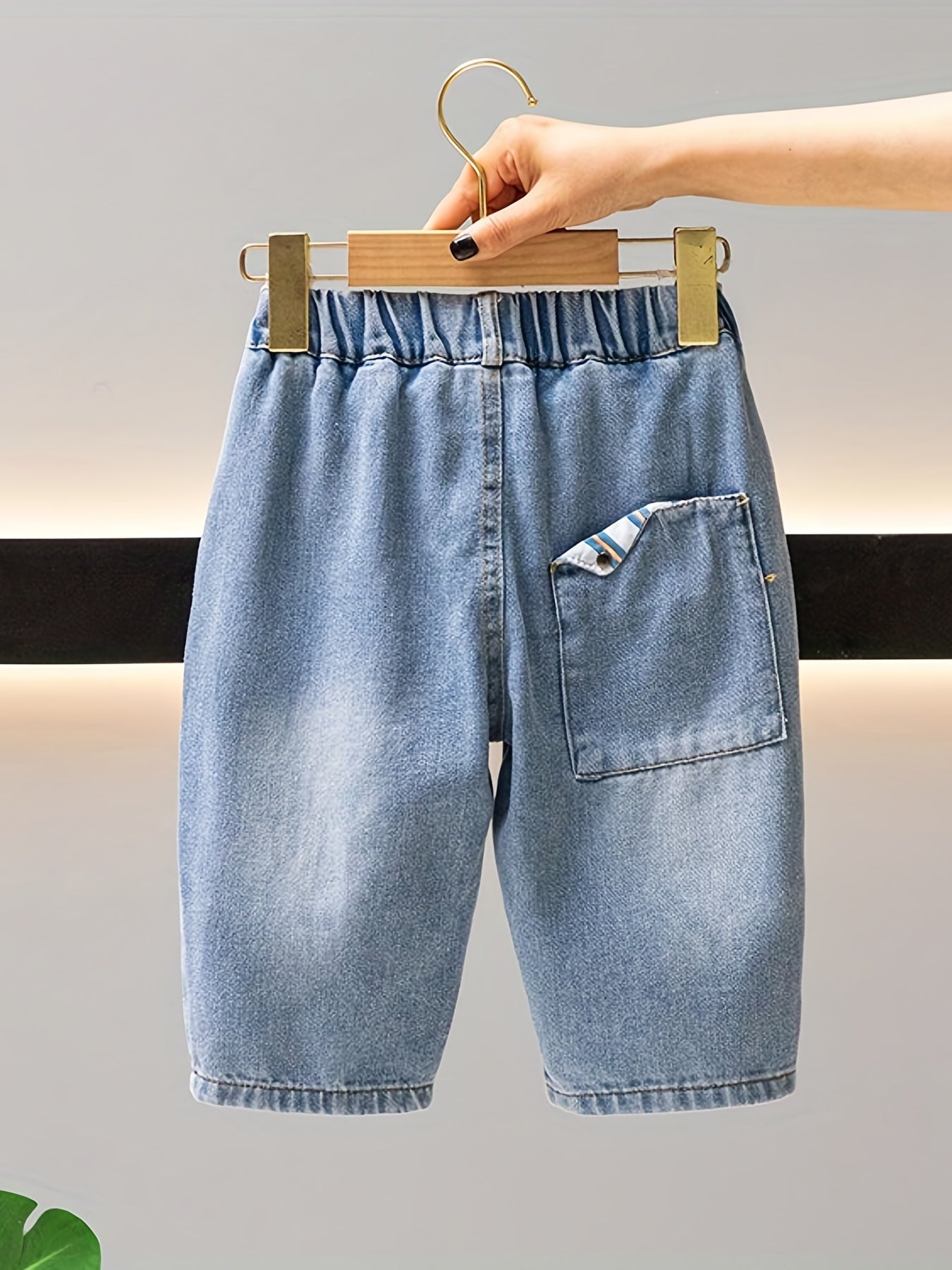 Boys Denim Jeans HAWAII Print Cropped Pants With Pockets