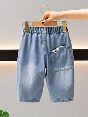 Boys Denim Jeans HAWAII Print Cropped Pants With Pockets