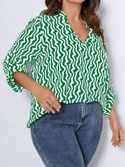 Casual Blouse Women's Plus Allover Print Long Sleeve