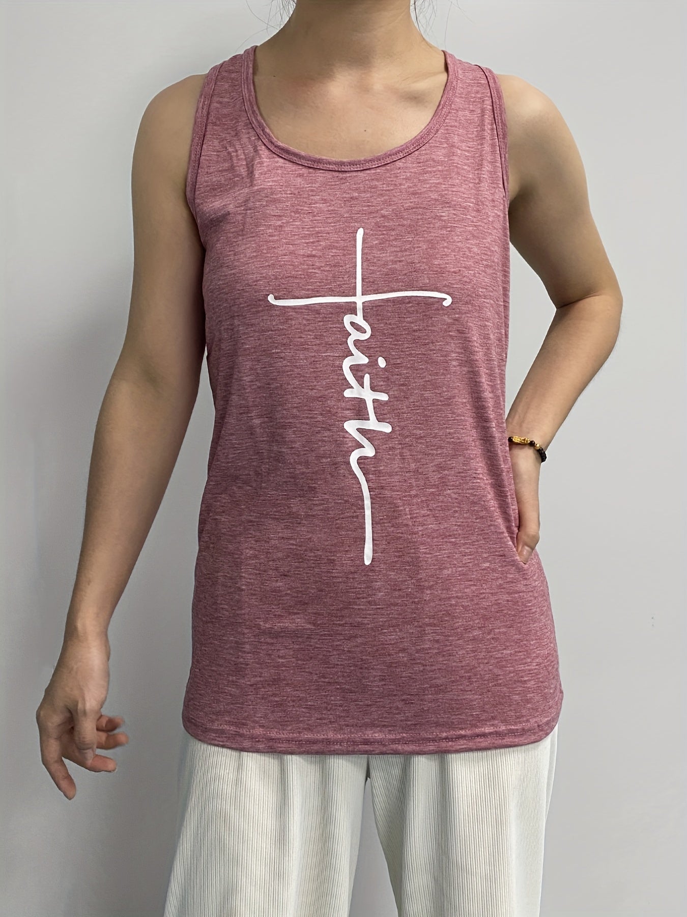 Faith Print Twist Back Tank Top